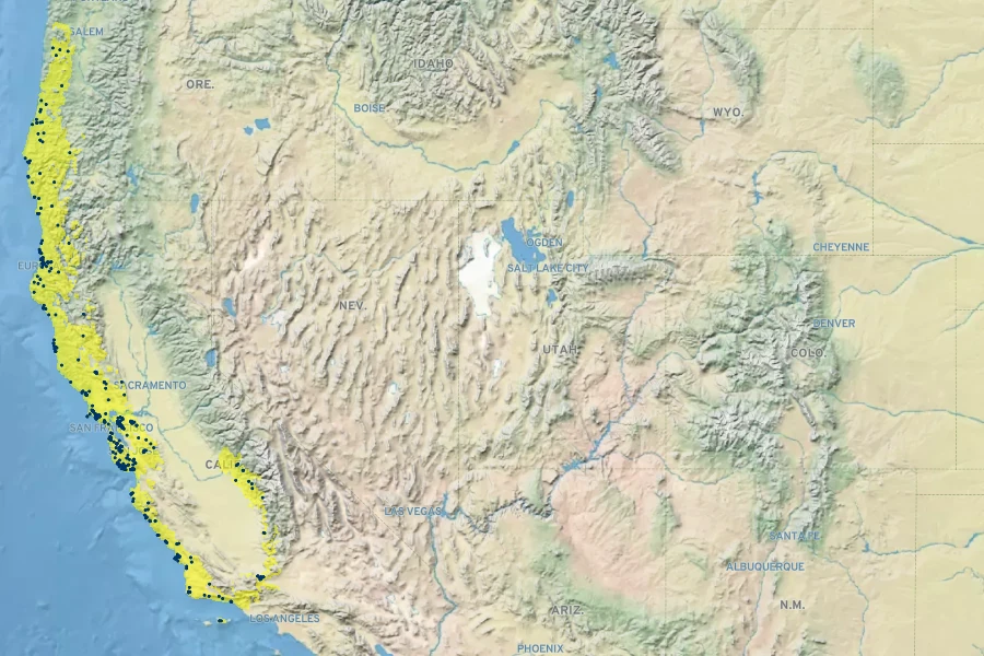 Ribes menziesii Native Range