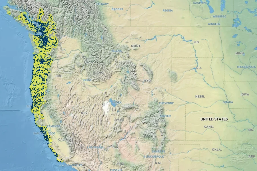 Ribes sanguineum Native Range