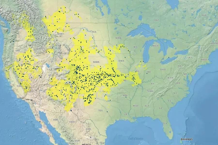 Rorippa sinuata Native Range
