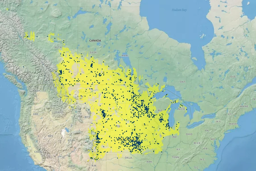 Rosa arkansana Native Range