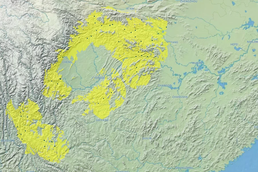 Rosa banksiae var. normalis Native Range