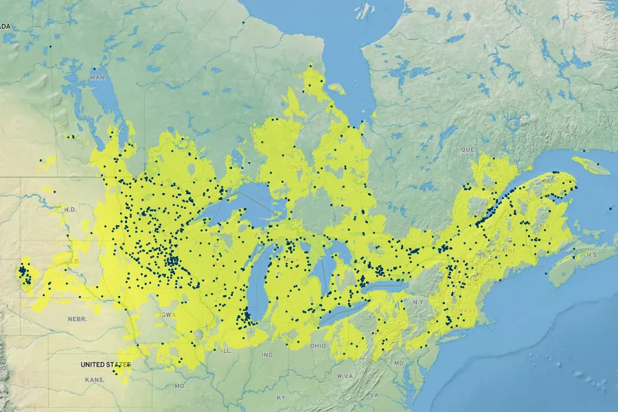 Rosa blanda Native Range