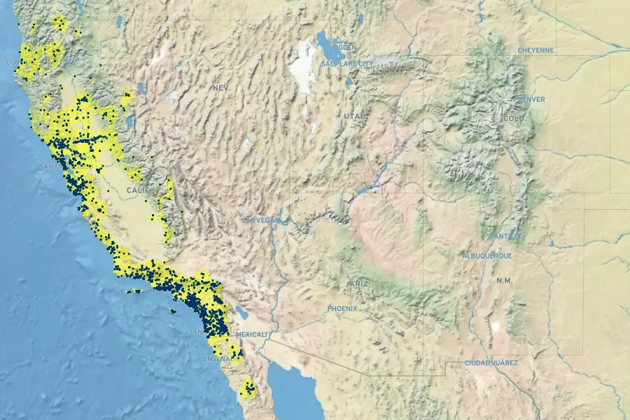 Rosa californica Native Range