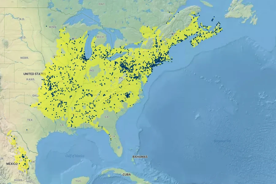 Rosa carolina Native Range