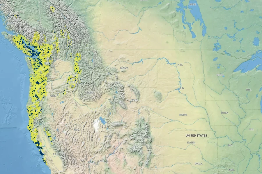 Rosa gymnocarpa Native Range