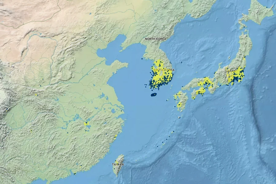 Rosa lucieae Native Range