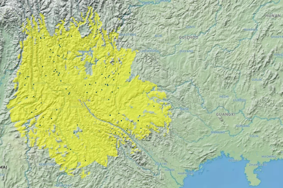 Rosa odorata Native Range
