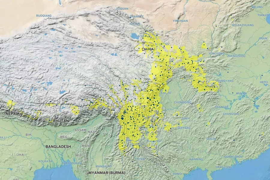 Rosa omeiensis Native Range