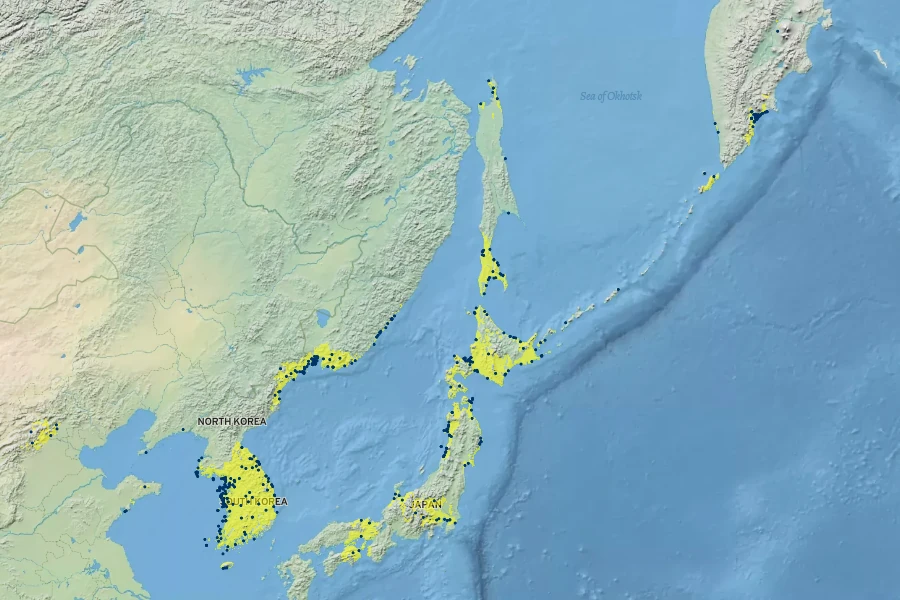 Rosa rugosa Native Range