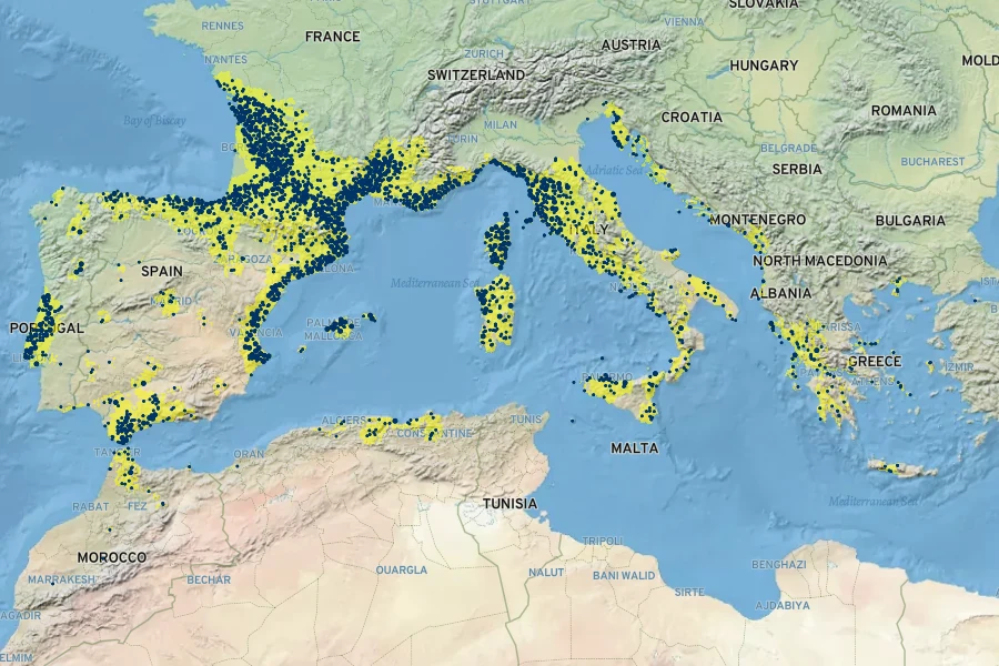 Rosa sempervirens Native Range