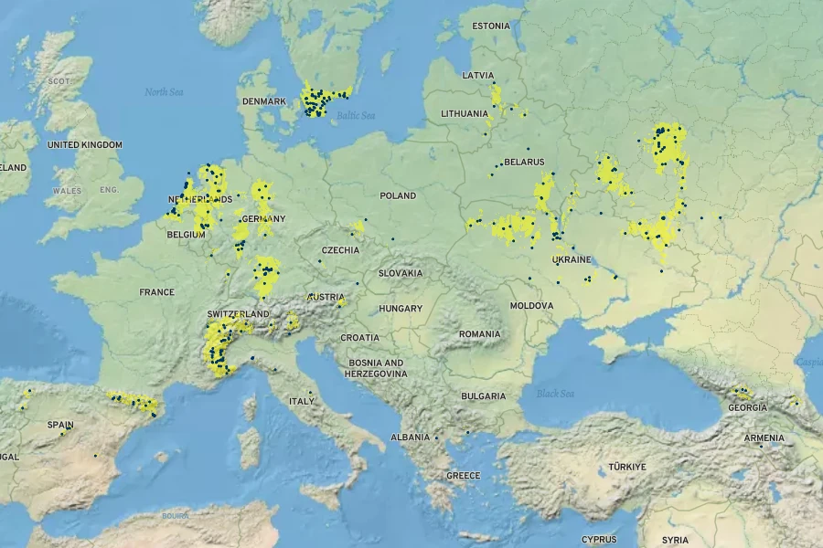 Rosa villosa Native Range