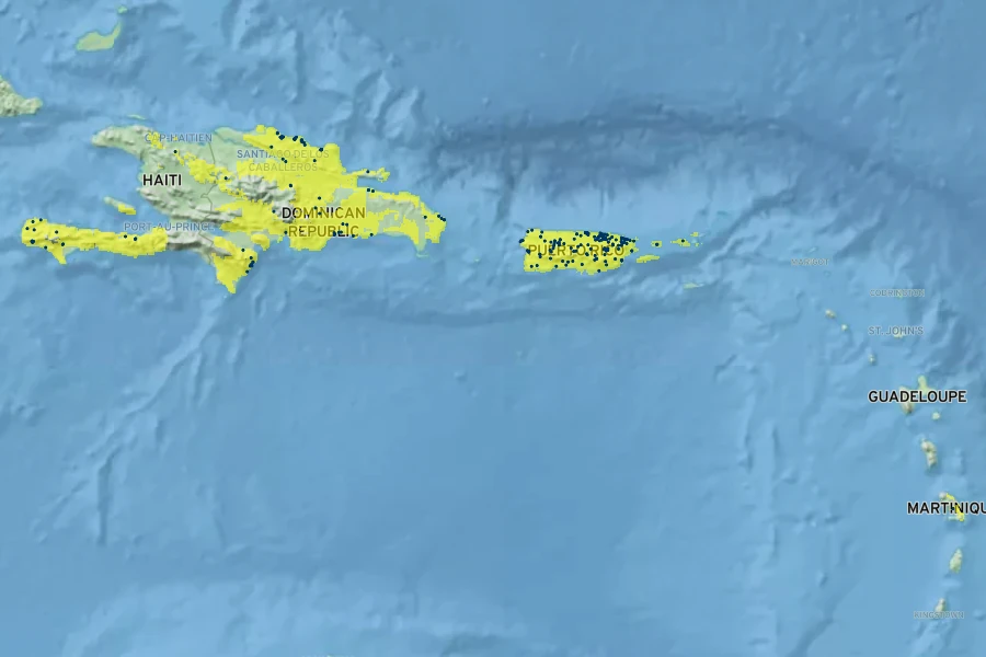 Roystonea borinquena Native Range
