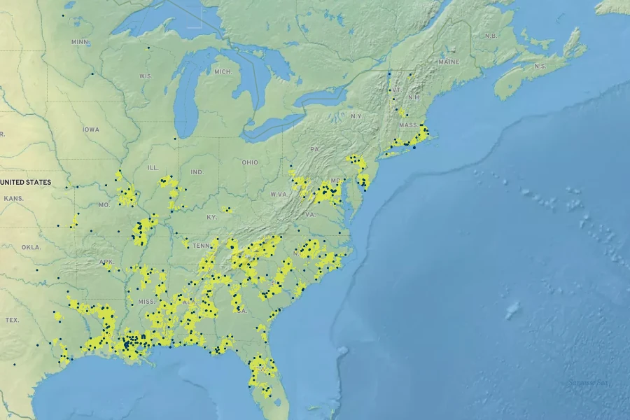Rubus argutus Native Range
