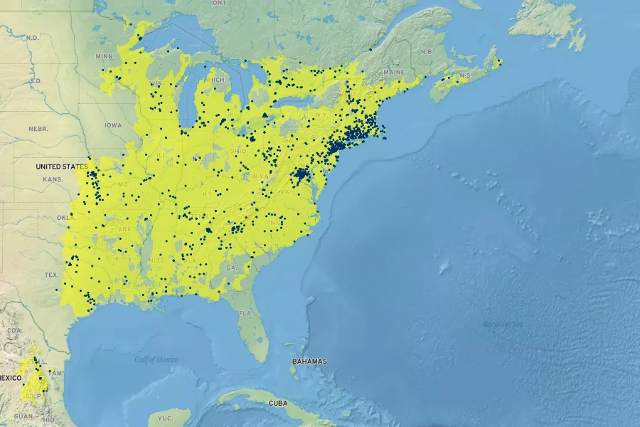 Rubus flagellaris Native Range