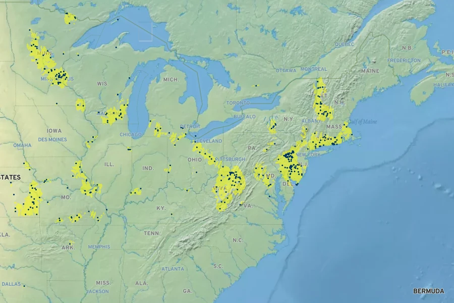 Rubus frondosus Native Range