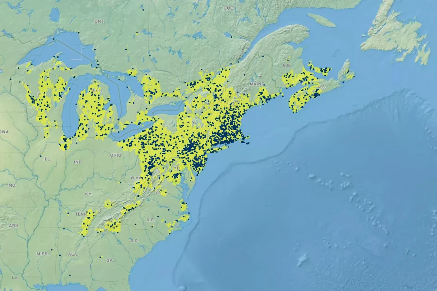 Rubus hispidus Native Range