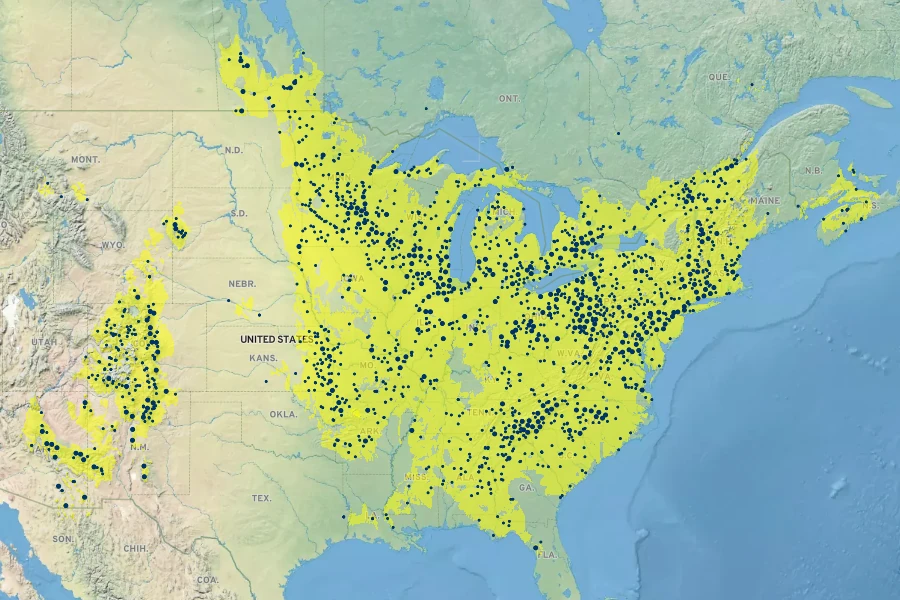 Rudbeckia laciniata Native Range