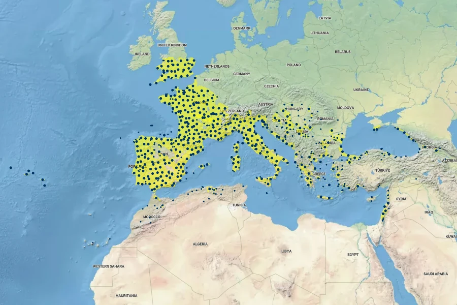 Ruscus aculeatus Native Range