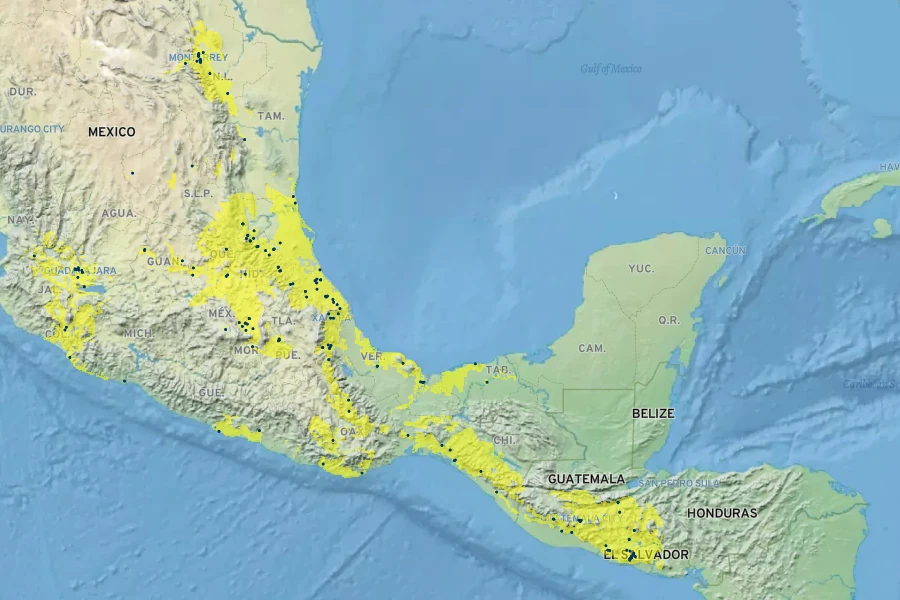 Russelia equisetiformis Native Range