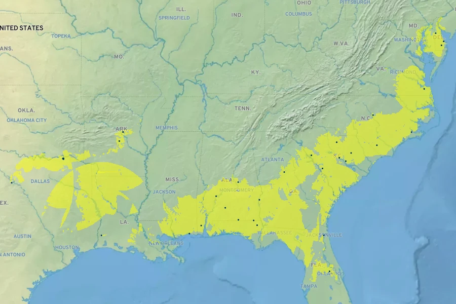 Saccharum brevibarbe Native Range