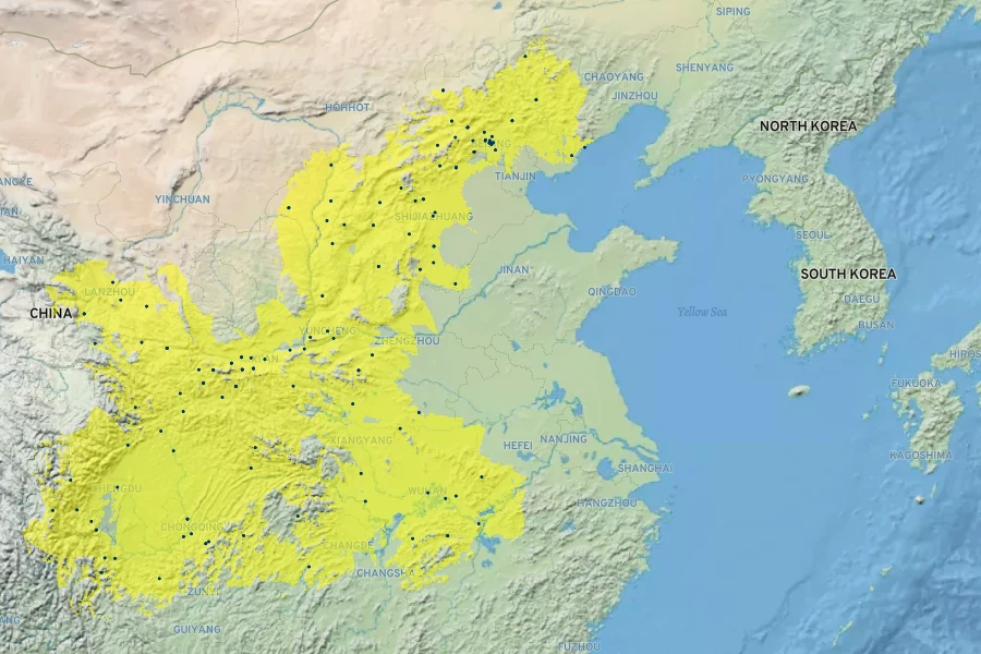 Salix babylonica Native Range