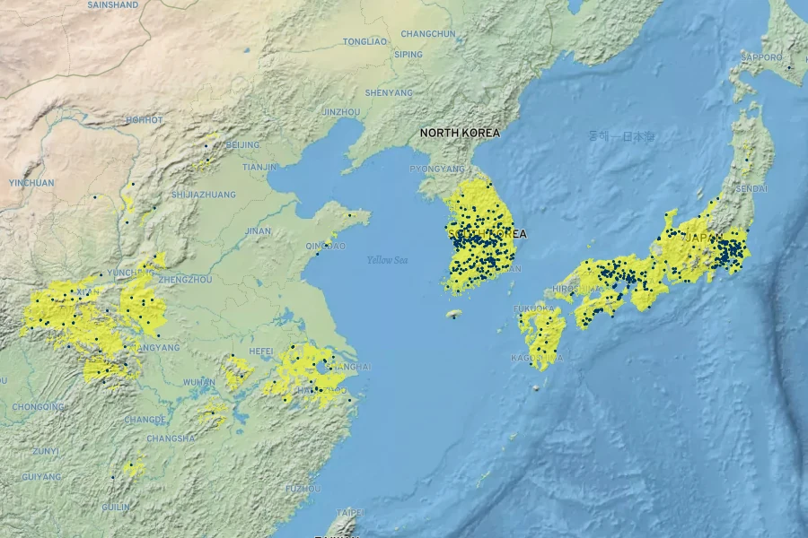 Salix chaenomeloides Native Range