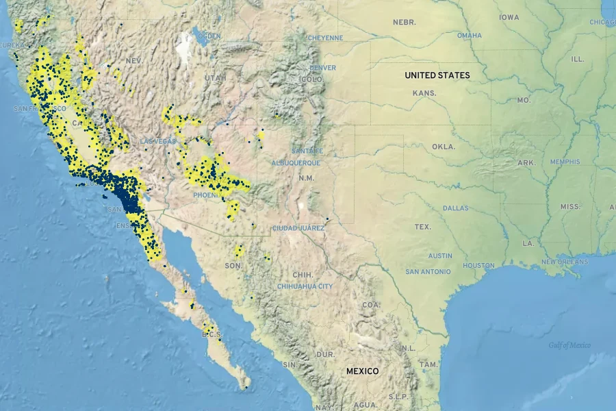 Salix laevigata Native Range