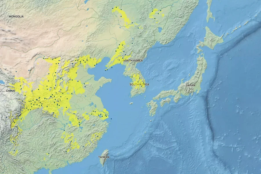 Salix matsudana Native Range