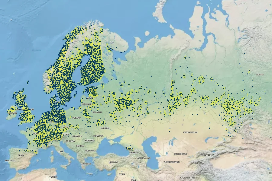 Salix pentandra Native Range
