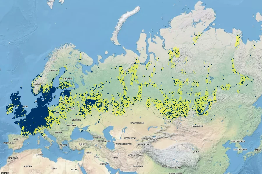 Salix viminalis Native Range