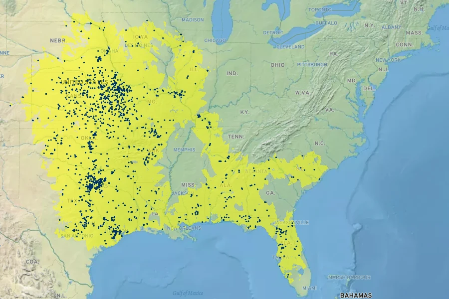 Salvia azurea Native Range