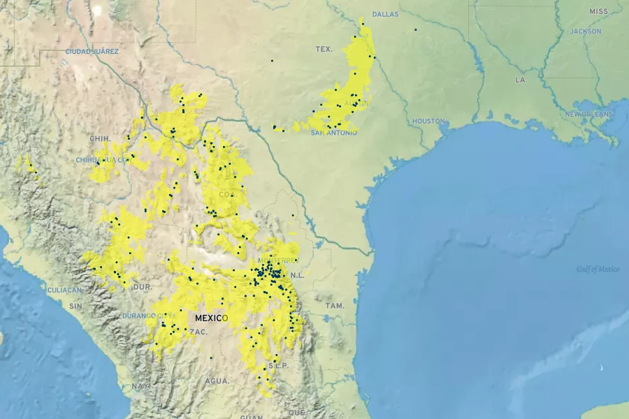 Salvia greggii Native Range