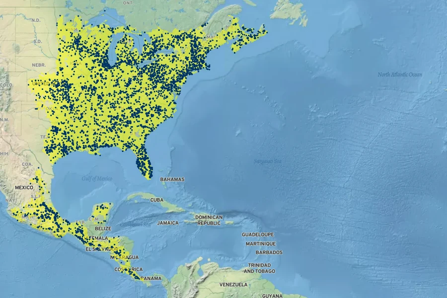Sambucus canadensis Native Range