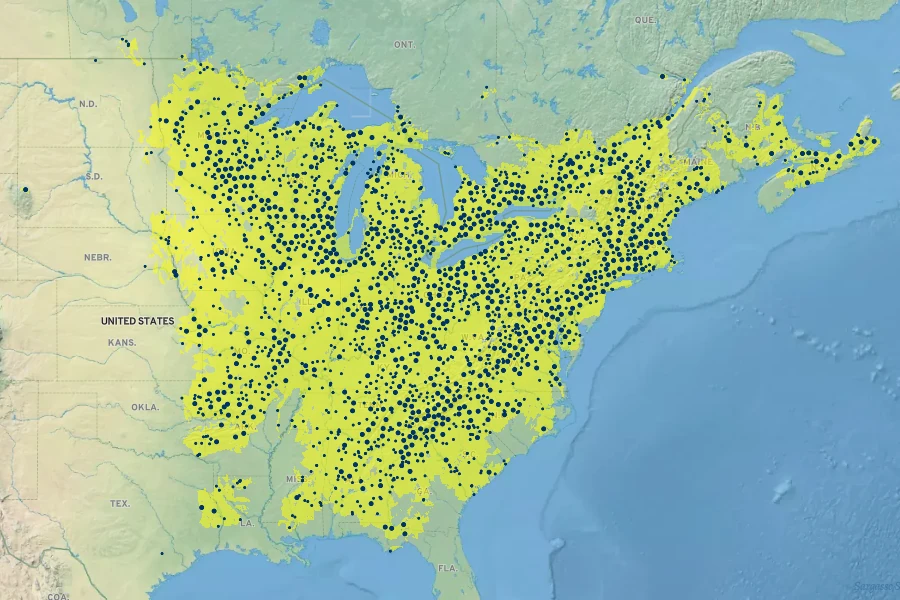 Sanguinaria canadensis Native Range