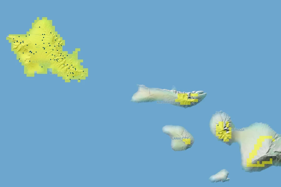Santalum freycinetianum Native Range