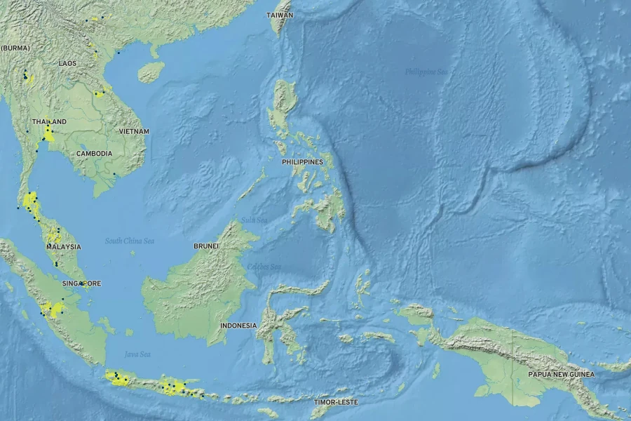 Saraca indica Native Range
