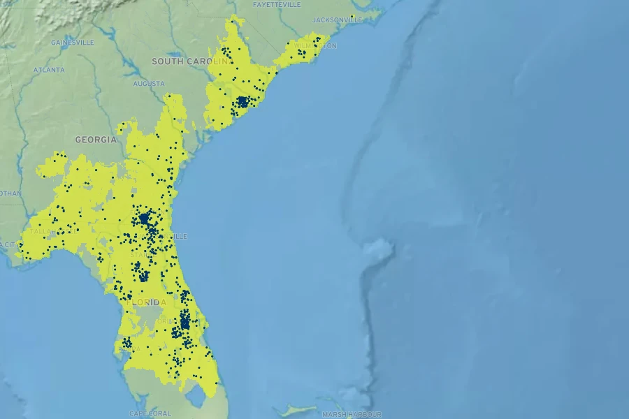 Sarracenia minor Native Range
