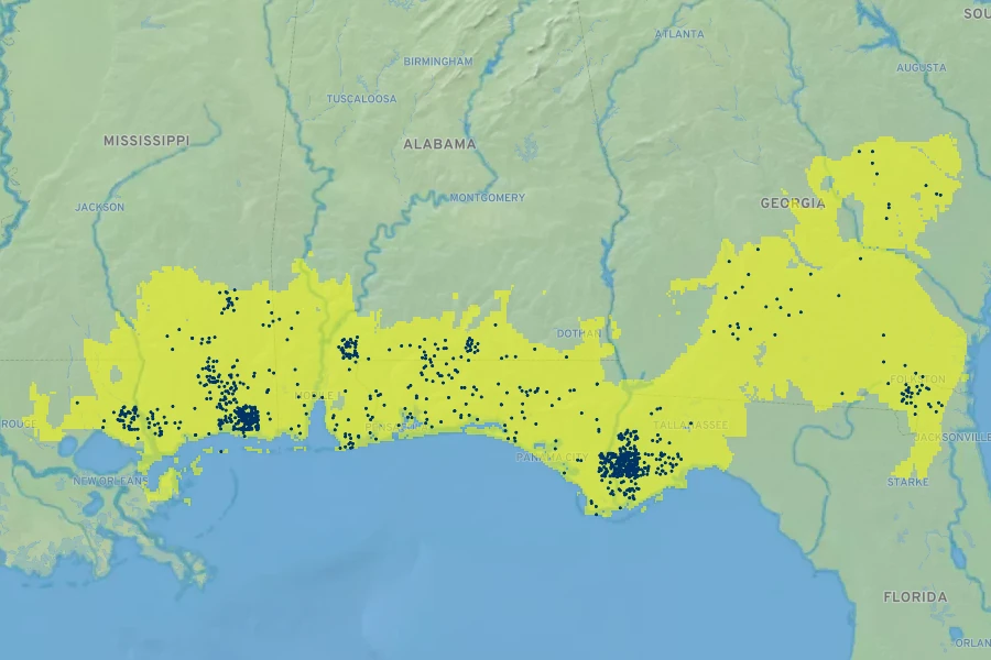 Sarracenia psittacina Native Range