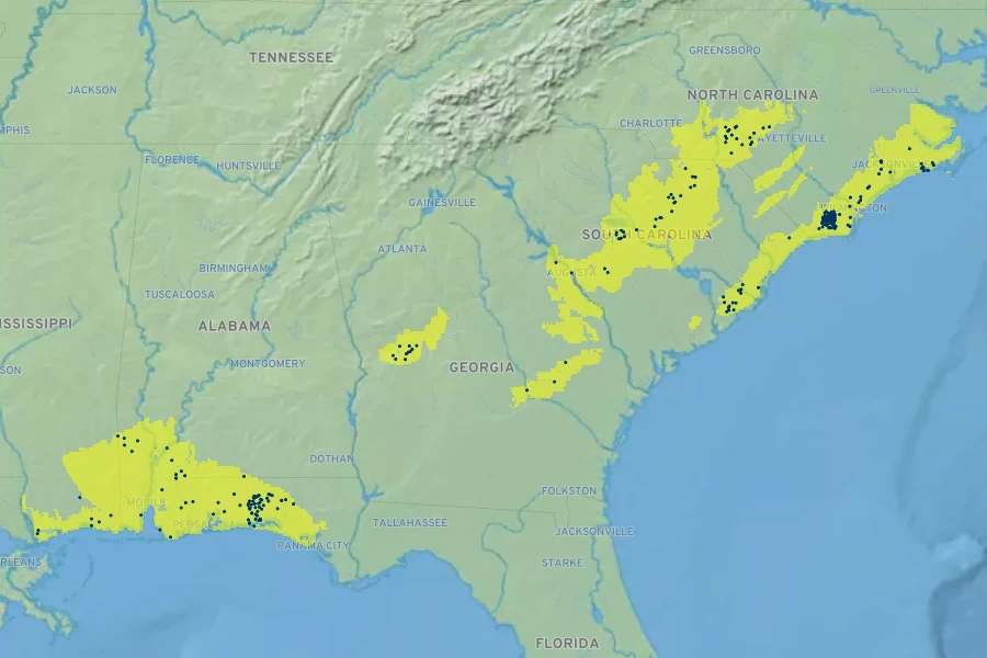 Sarracenia rubra Native Range