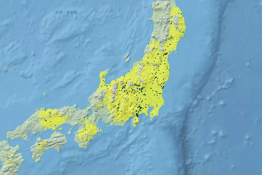 Sasaella ramosa Native Range