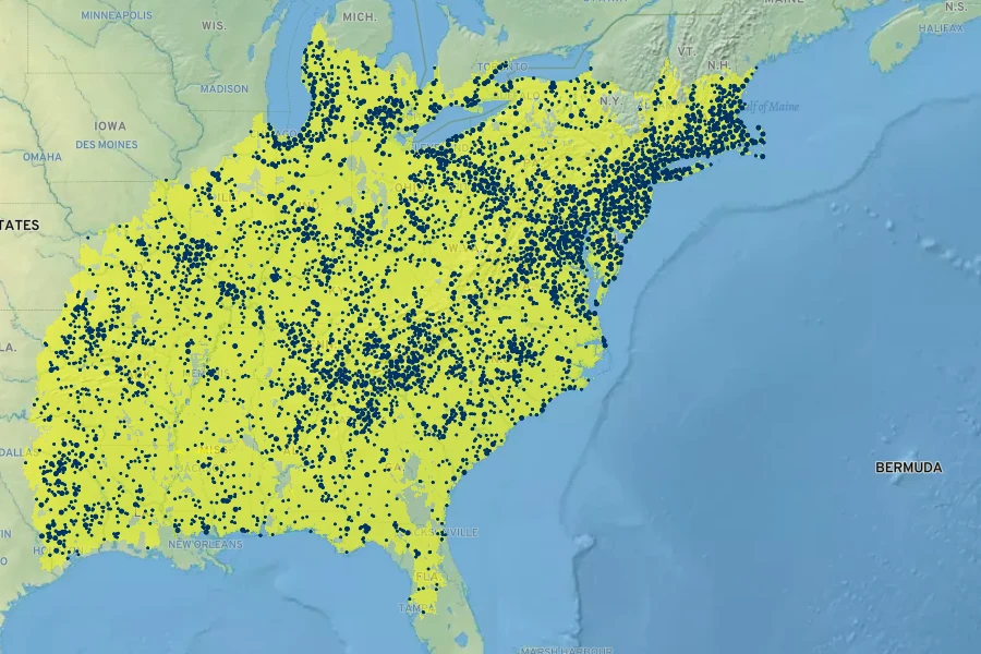 Sassafras albidum Native Range