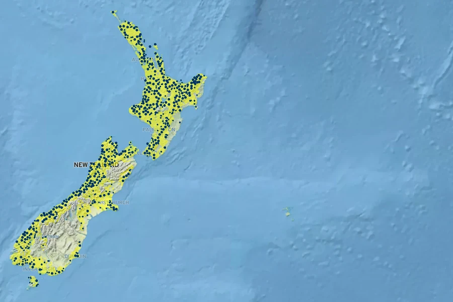 Schefflera digitata Native Range