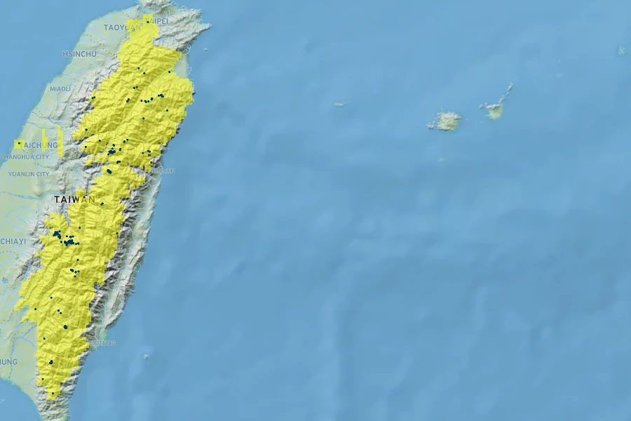 Schefflera taiwaniana Native Range