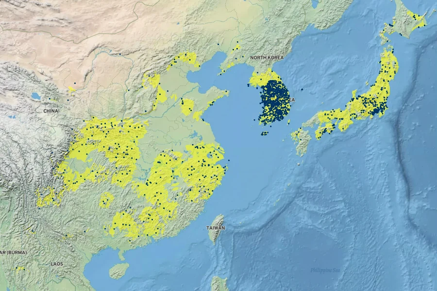 Sedum sarmentosum Native Range