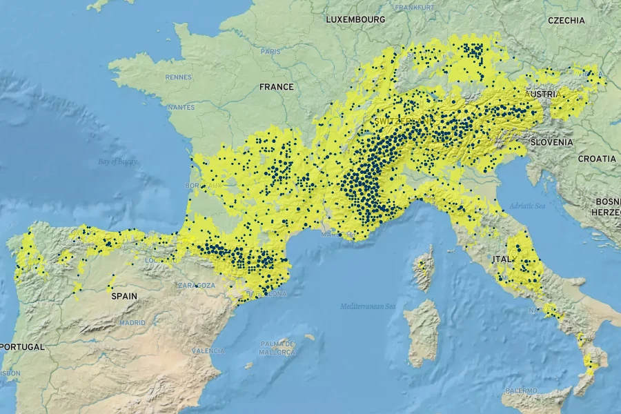 Sempervivum arachnoideum Native Range