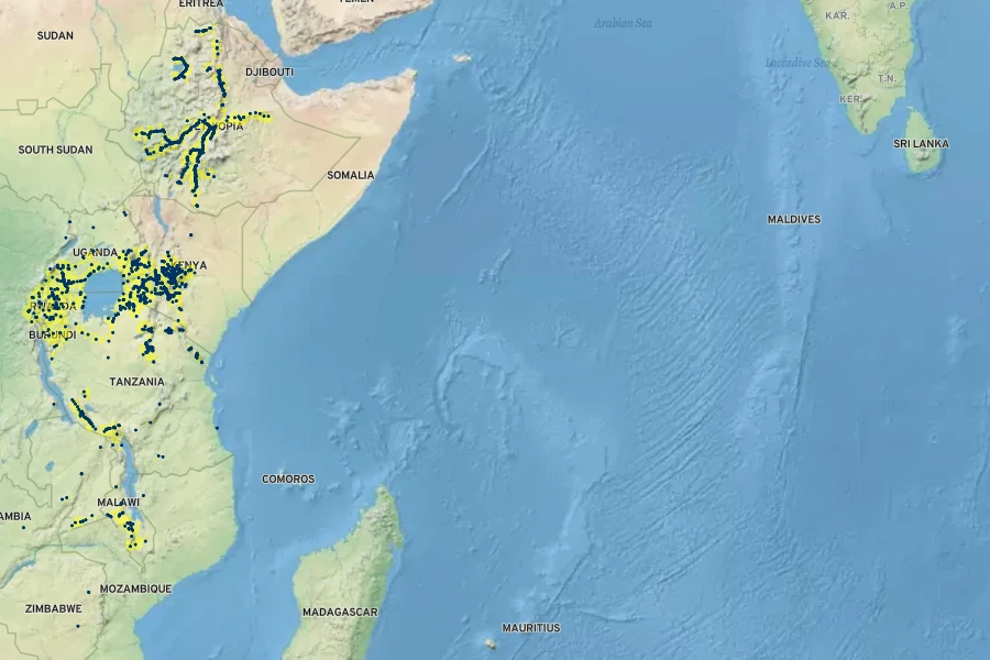 Senna didymobotrya Native Range