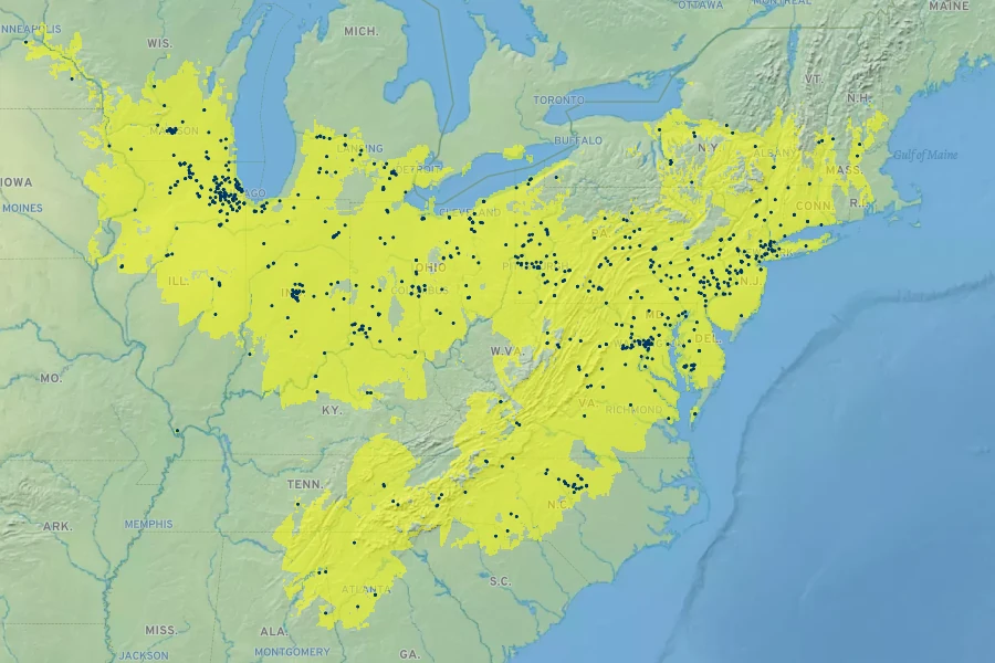 Senna hebecarpa Native Range