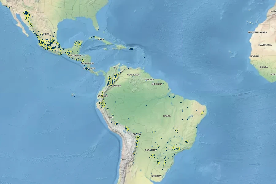 Senna hirsuta Native Range