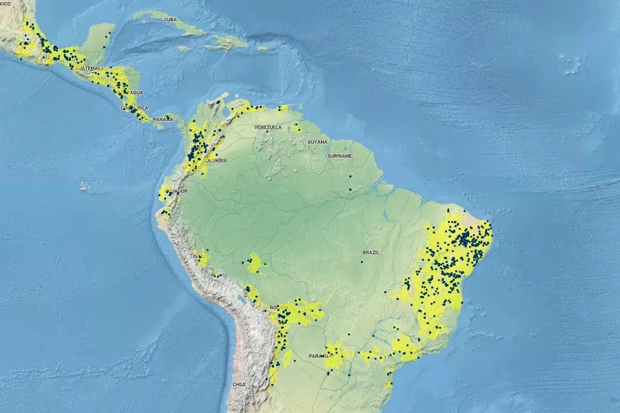 Senna spectabilis Native Range