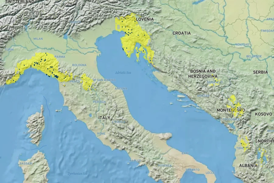 Sesleria autumnalis Native Range